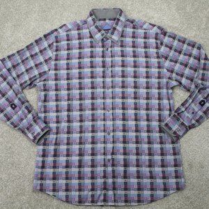 Franco Negretti Montreal Shirt Mens XL Purple/Blue Abstract Cotton Stretch L/S